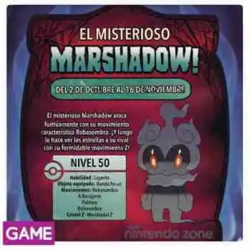GAME distribute in your Nintendo Zone the Pokémon Marshadow of Sun and Moon