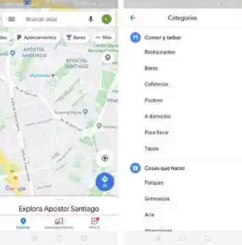 Google Maps adds a toolbar with shortcut icons to the categories that are most sought after